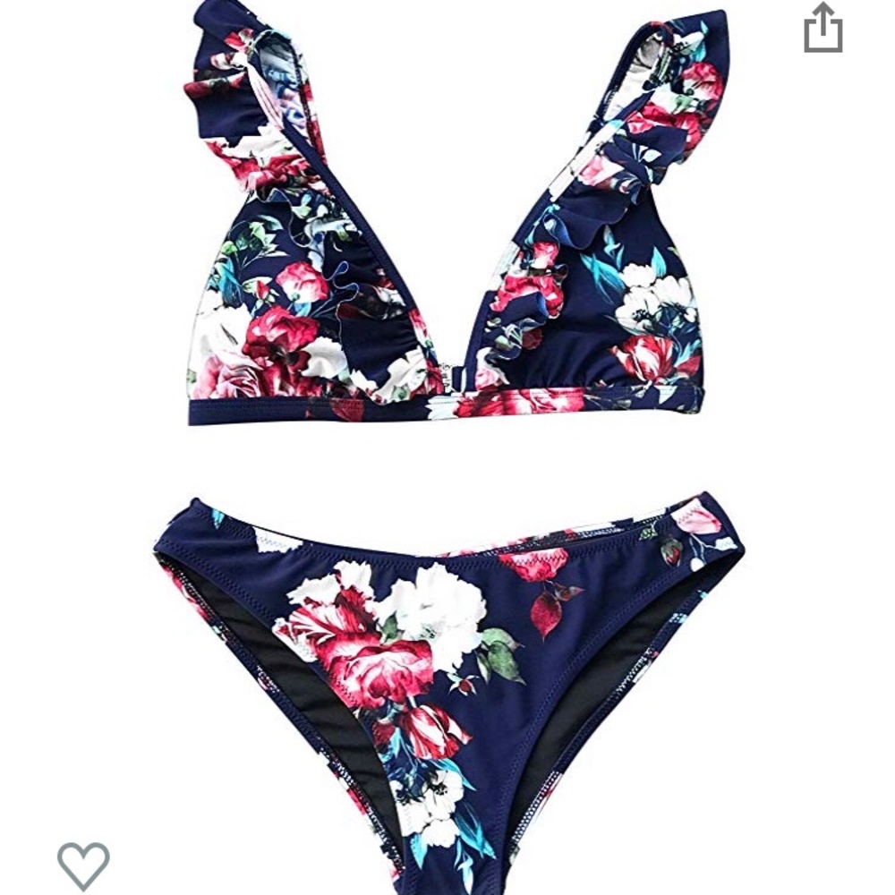 Cupshe floral print ruffled shoulder straps bikini